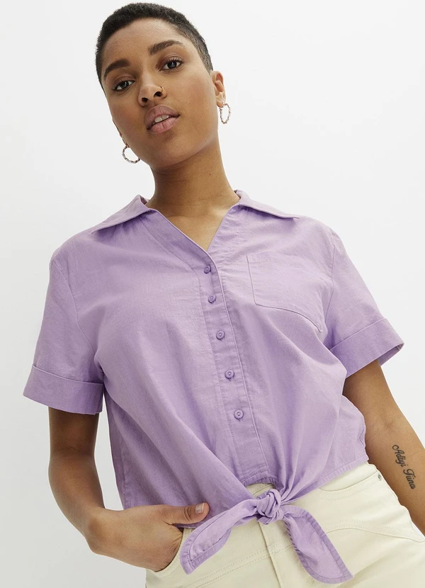 bonprix - Camisa Lilás em Tricoline