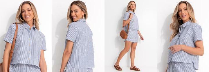 Camisa Listrado Azul em Tecido Anaruga Fio Tinto
