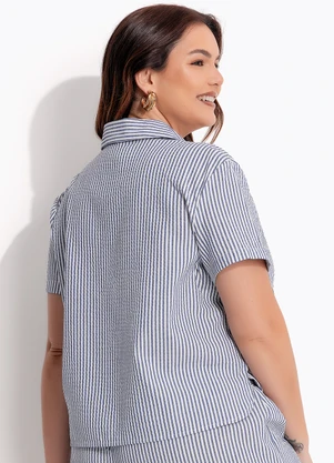 Quintess - Camisa Listrado Azul em Tecido Anaruga Fio Tinto - QUINTESS