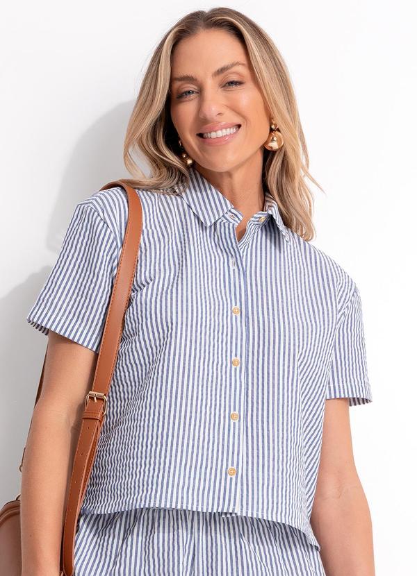 Camisa (Listrado Azul) em Tecido Anaruga Fio Tinto