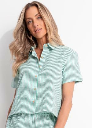 Camisa (Listrado Verde) em Anaruga Fio Tinto
