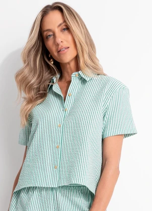Quintess - Camisa Listrado Verde em  Anaruga Fio Tinto - QUINTESS
