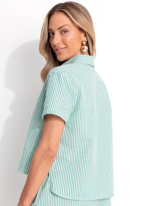 Quintess - Camisa Listrado Verde em  Anaruga Fio Tinto - QUINTESS