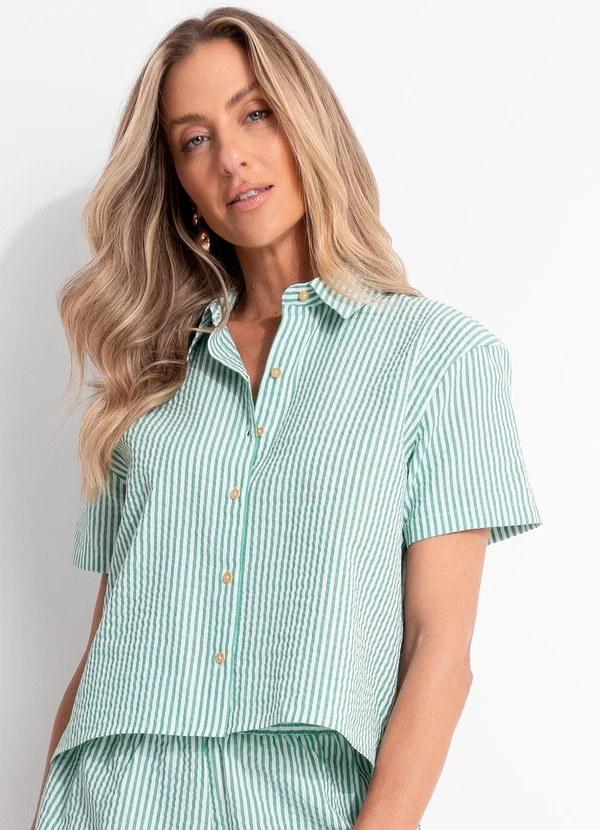 Quintess - Camisa Listrado Verde em  Anaruga Fio Tinto