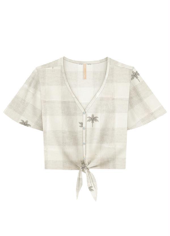 Lunender - Camisa Manga Curta Estampada Branco