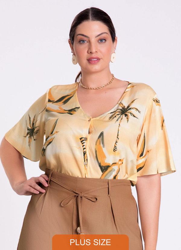 Lunender Mais Mulher - Camisa Manga Curta Plus Size Estampada Laranja
