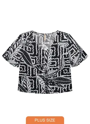 Lunender Mais Mulher - Camisa Manga Curta Plus Size Estampada Preto - LUNENDER MAIS MULHER