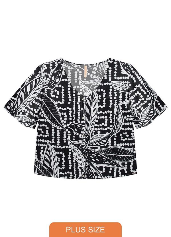 Lunender Mais Mulher - Camisa Manga Curta Plus Size Estampada Preto