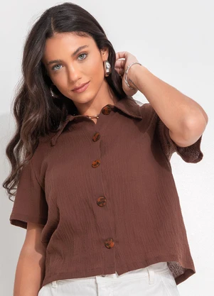 Quintess - Camisa Marrom em Gaze de Algodão - QUINTESS