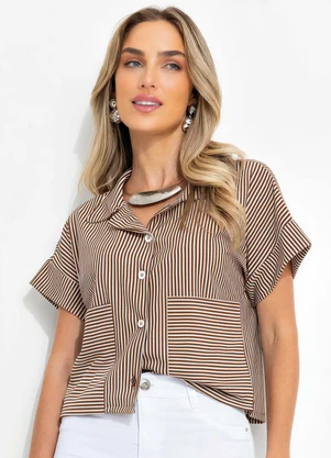 Bimini - Camisa Marrom em Meia Malha Listrada - BIMINI