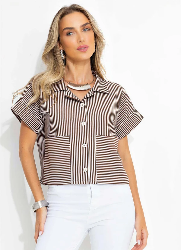 Bimini - Camisa Marrom em Meia Malha Listrada 4