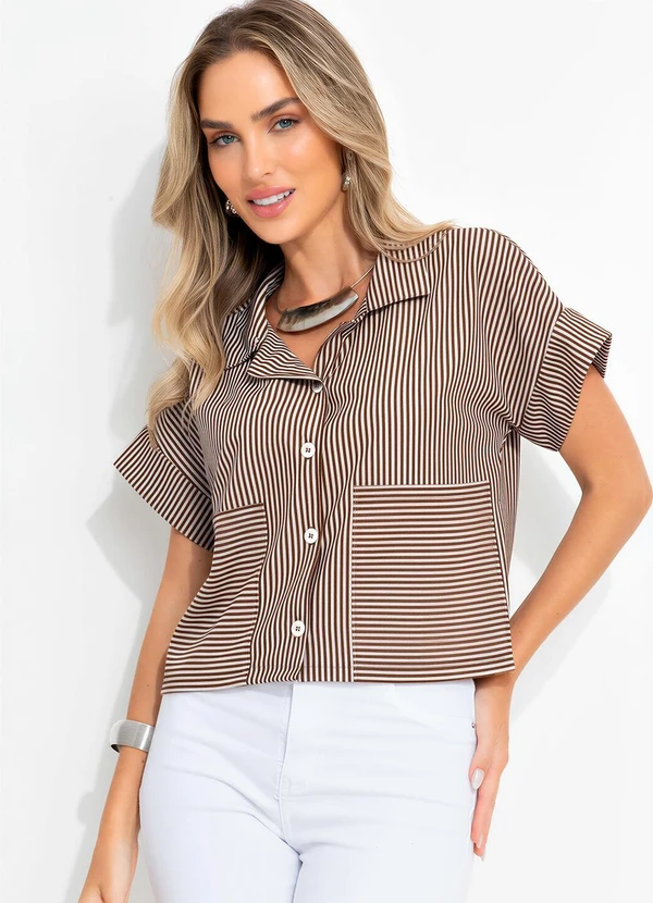 Bimini - Camisa Marrom em Meia Malha Listrada 5