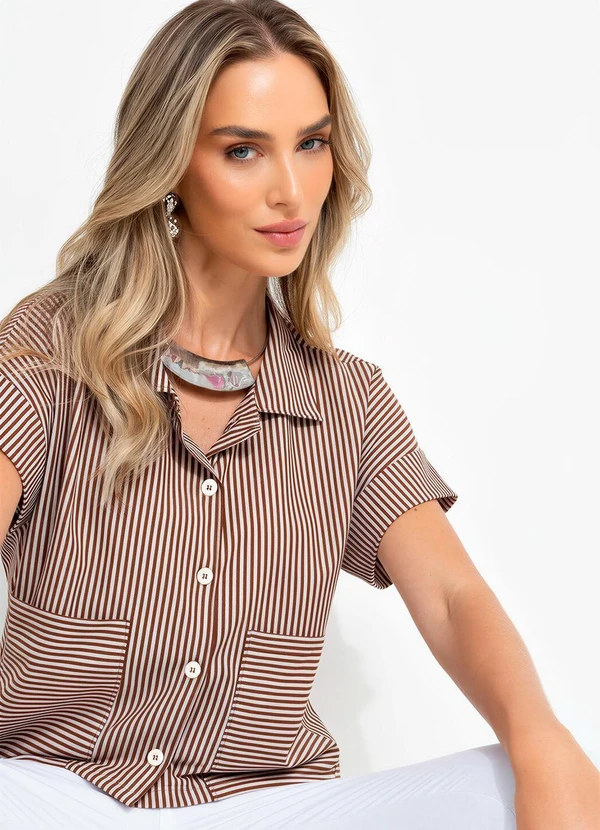 Bimini - Camisa Marrom em Meia Malha Listrada 7
