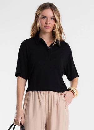 Endless - Camisa Polo Feminina em Visco Maquinetada Preto - ENDLESS