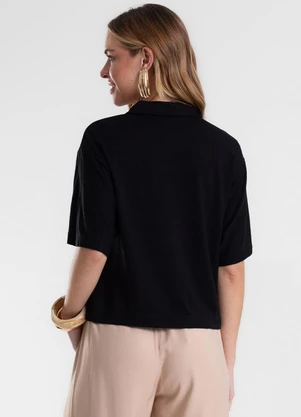 Endless - Camisa Polo Feminina em Visco Maquinetada Preto - ENDLESS