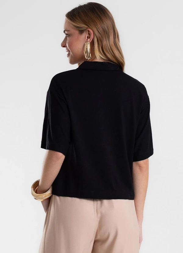 Camisa Polo Feminina Em Visco Maquinetada Preto - ENDLESS