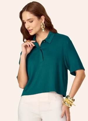 Endless - Camisa Polo Feminina em Visco Maquinetada Verde - ENDLESS