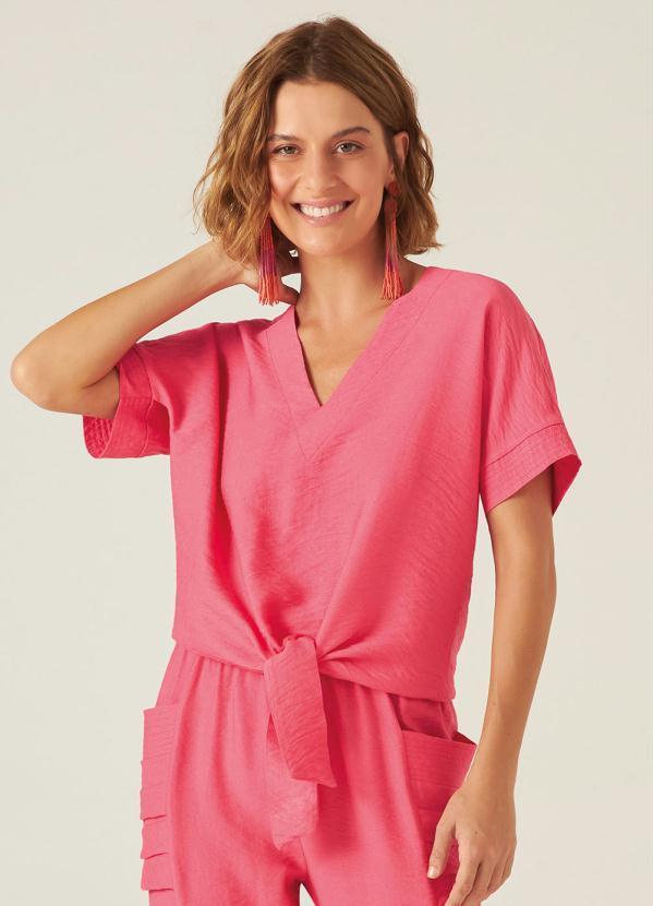 Malwee - Camisa Rosa Escuro Feminina Amarração