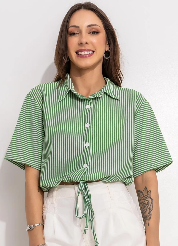 Bimini Camisa Verde em Meia Malha Listrada