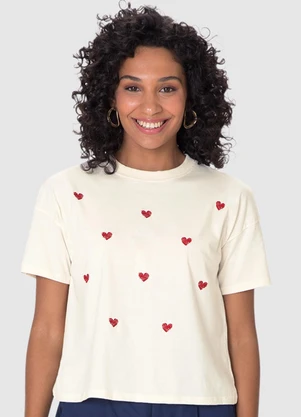 Malwee - Camiseta Ampla Coração Bordado Off White - MALWEE