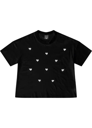 Malwee - Camiseta Ampla Coração Bordado Preto - MALWEE