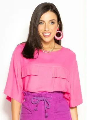 Colcci - Camiseta Ampla de Crepe Rosa - COLCCI