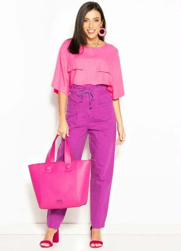 Colcci - Camiseta Ampla de Crepe Rosa 3