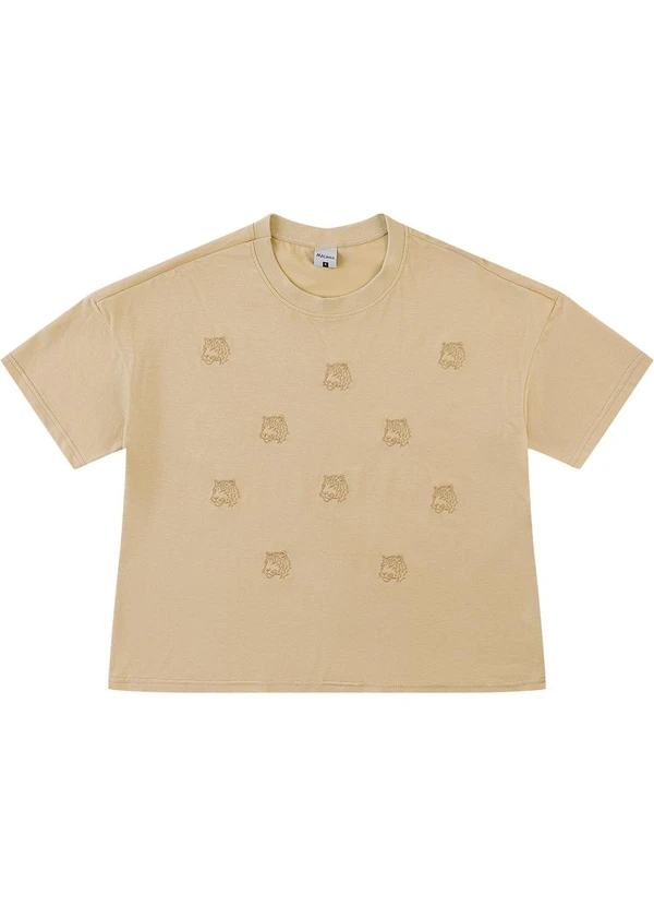 Malwee - Camiseta Ampla Onça Pitada Bordado Cáqui 2