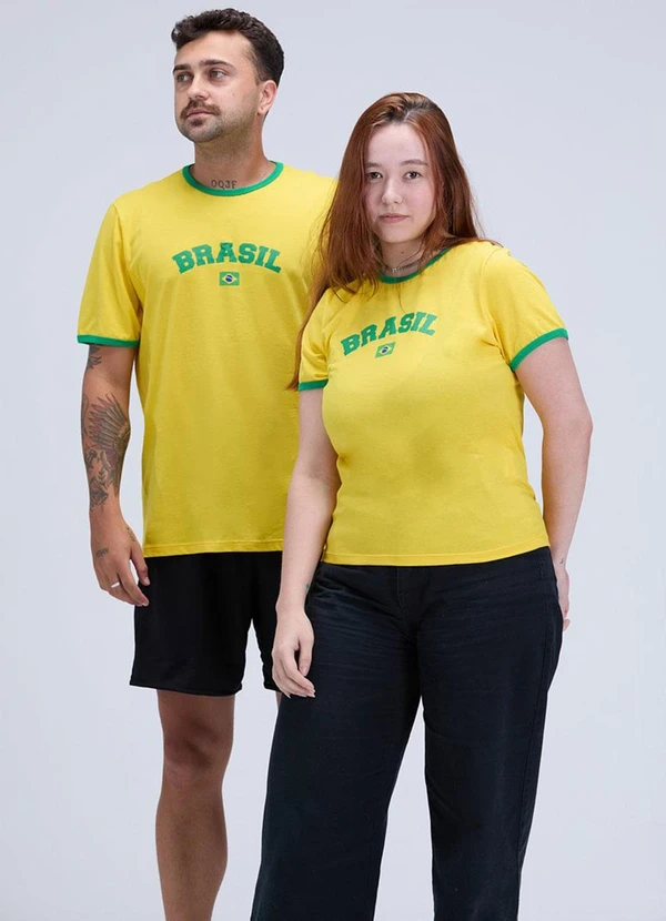 Vida Costeira - Camiseta Baby Look Brasil Copa Amarela Amarelo 2