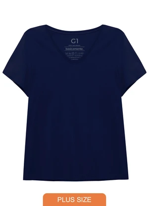 Basicamente - Camiseta Babylook Gola V Plus Azul Marinho - BASICAMENTE
