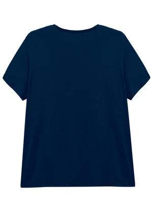Basicamente - Camiseta Babylook Gola V Plus Azul Marinho - BASICAMENTE