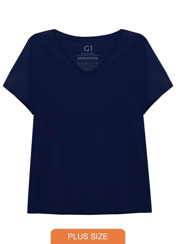 Basicamente - Camiseta Babylook Gola V Plus Azul Marinho