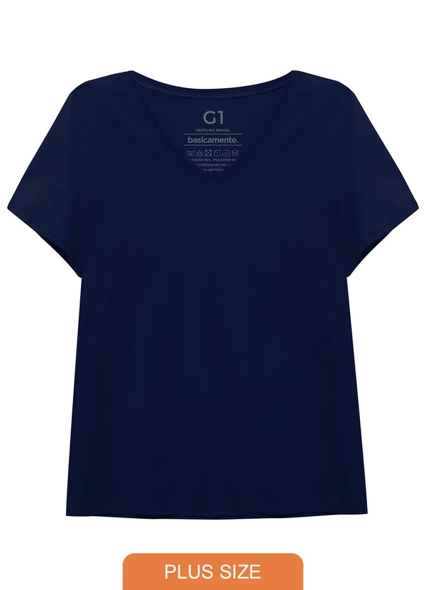 Basicamente - Camiseta Babylook Gola V Plus Azul Marinho