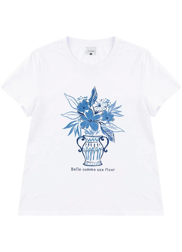 Malwee - Camiseta Belle Comme Une Fleur em Malha Branco