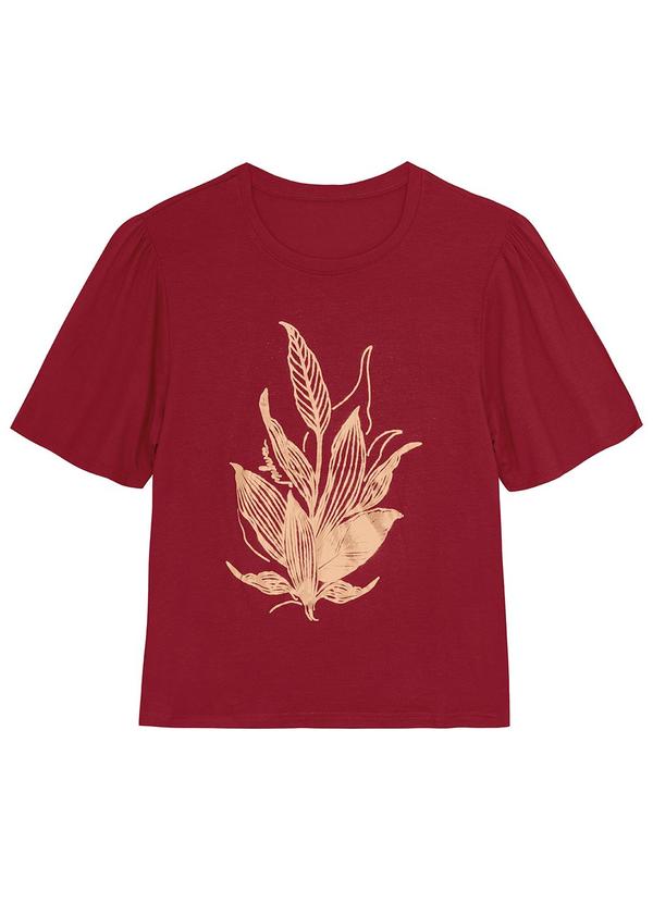 Malwee - Camiseta Bordô Feminina Folhagens em Foil 3