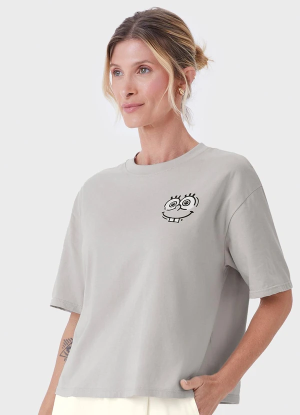 Malwee - Camiseta Box Feminina Bob Esponja® Cinza Claro 1