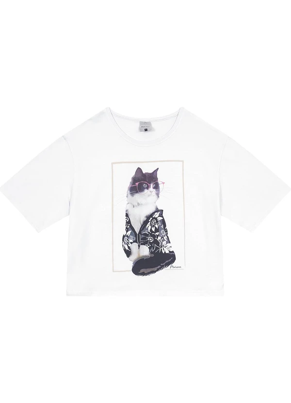 Malwee - Camiseta Branca Cropped Gatinho