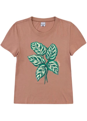 Malwee - Camiseta Calatheas em Malha Marrom Claro - MALWEE