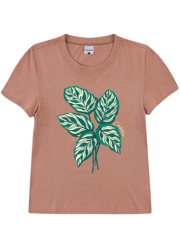 Malwee - Camiseta Calatheas em Malha Marrom Claro