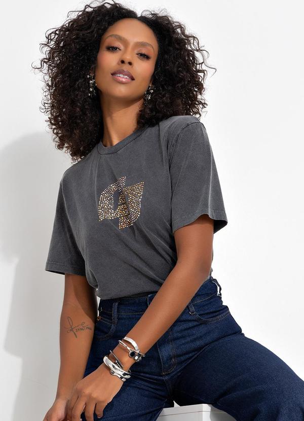 Colcci - Camiseta com Aplicação Preto