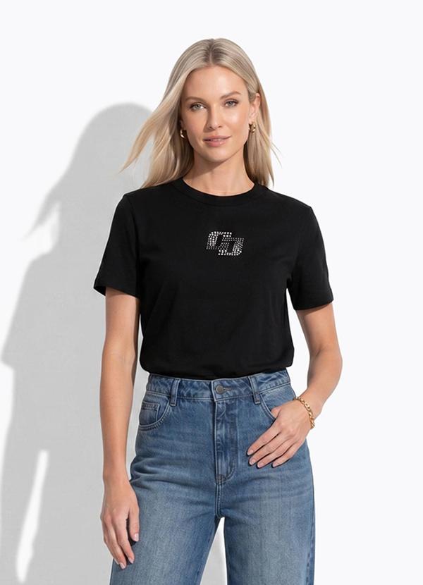 Colcci - Camiseta com Aplicação Preto