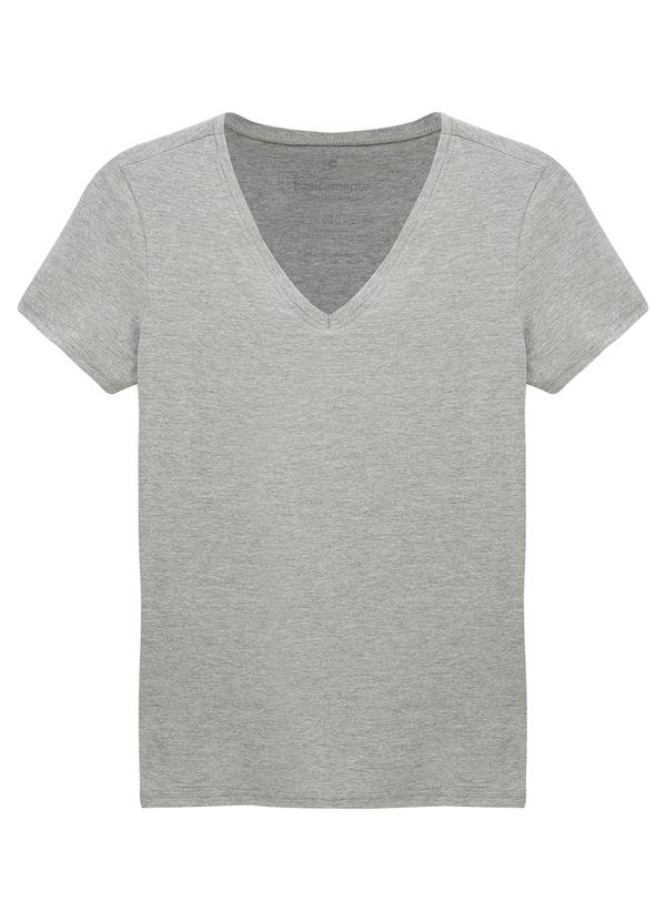 Basicamente - Camiseta Comfort Gola V Feminina Mescla Claro