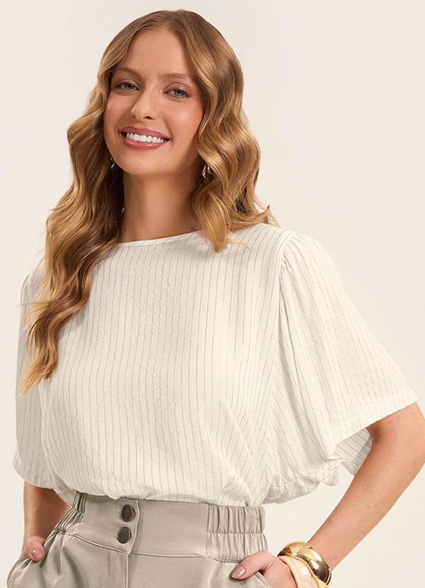 Rovitex - Camiseta de Manga Curta Listrada Lurex Bege