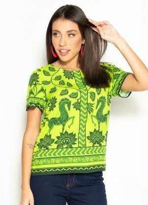 Colcci - Camiseta de Viscose Estampada Verde - COLCCI