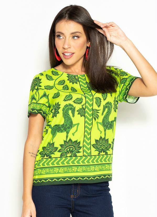 Colcci - Camiseta de Viscose Estampada Verde