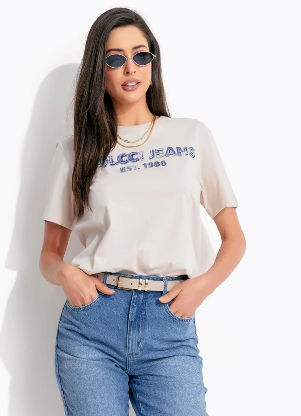 Colcci Jeans - Camiseta em Algodão Cj Bege