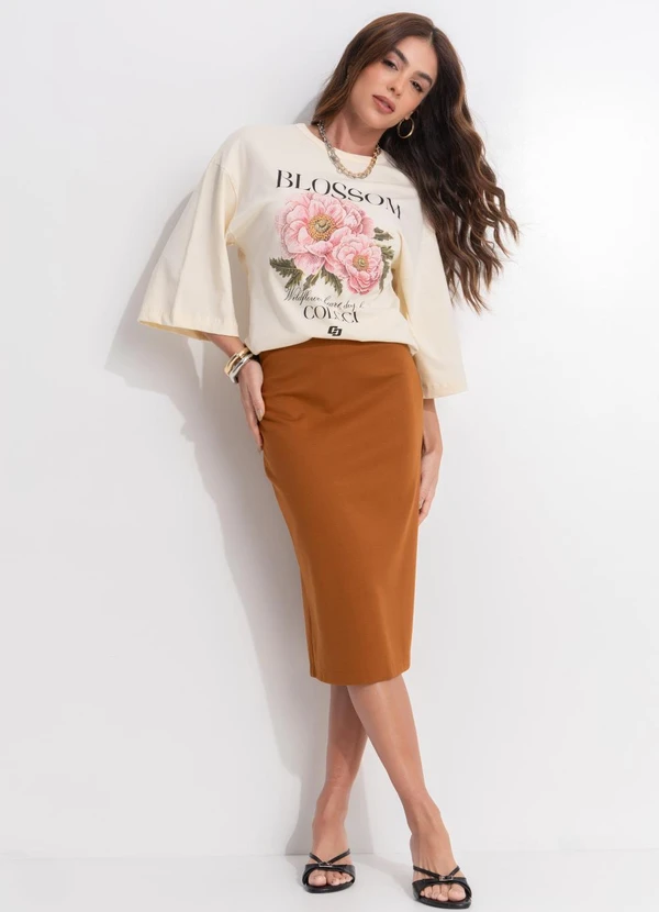 Camiseta em Algodão Estampada Bege - Colcci
