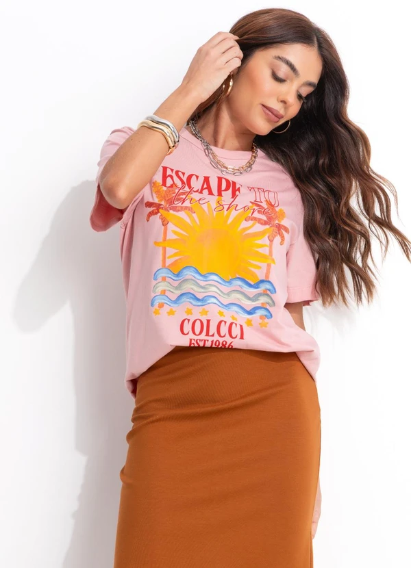 Colcci - Camiseta em Algodão Estampada Rosa