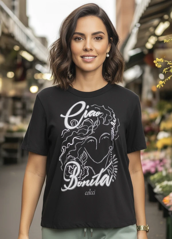 Colcci - Camiseta em Malha Preto