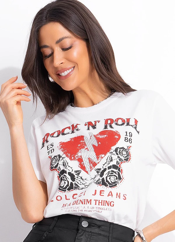 Colcci Jeans - Camiseta Estampada com Aplicação Cj Off White 1
